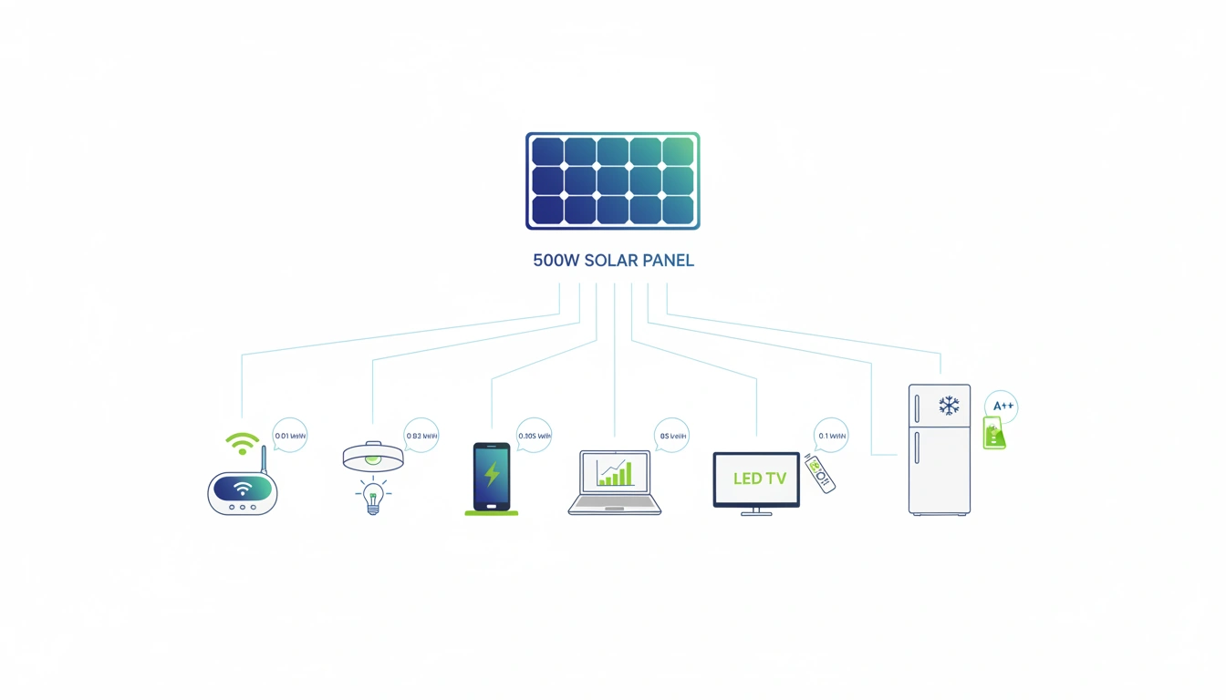 Illustration des appareils que l’on peut alimenter concrètement avec un panneau solaire 500 Wc